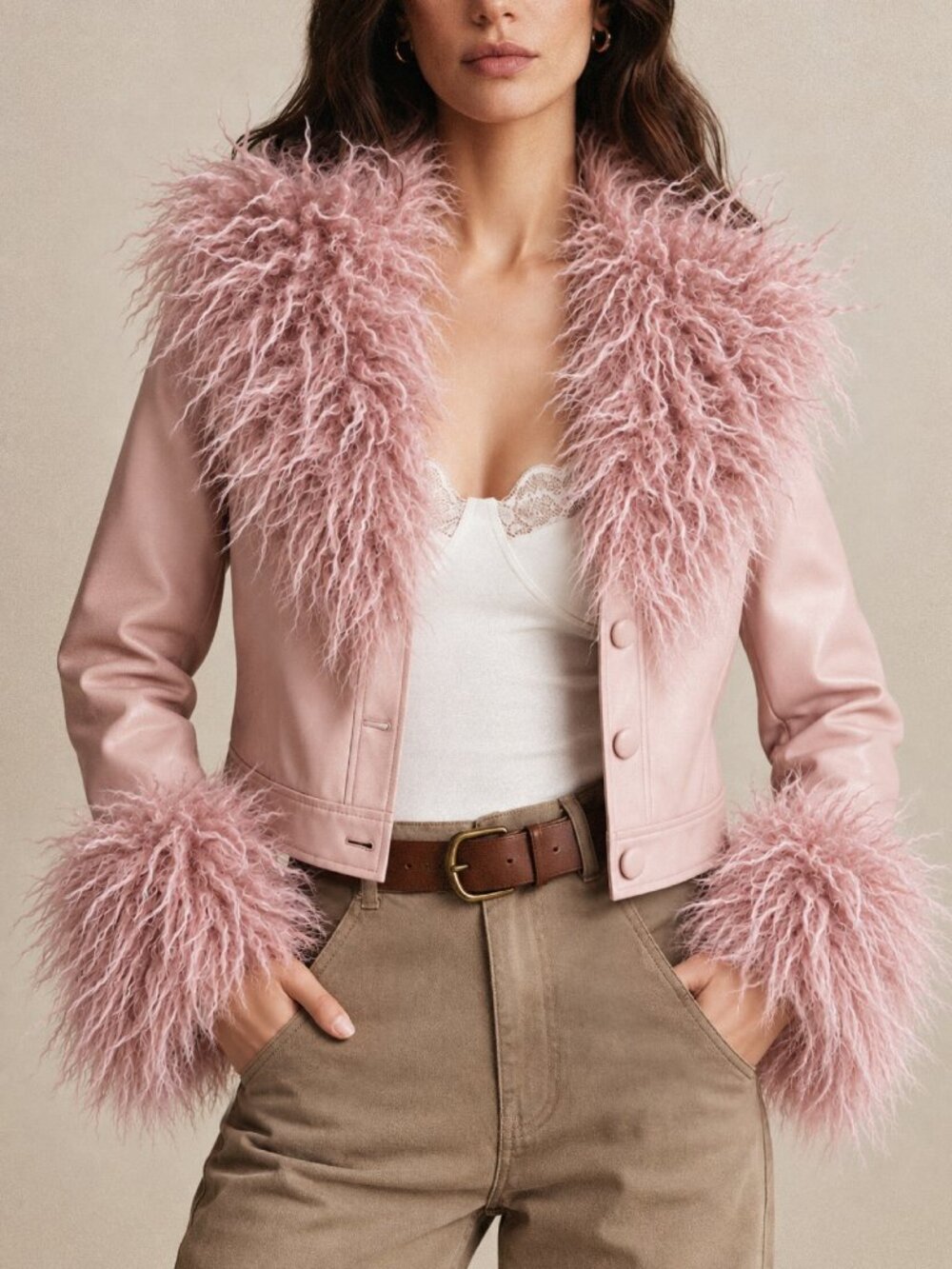 Pink Party Women's Regular Fit V Neck Button Front Cropped Jacket